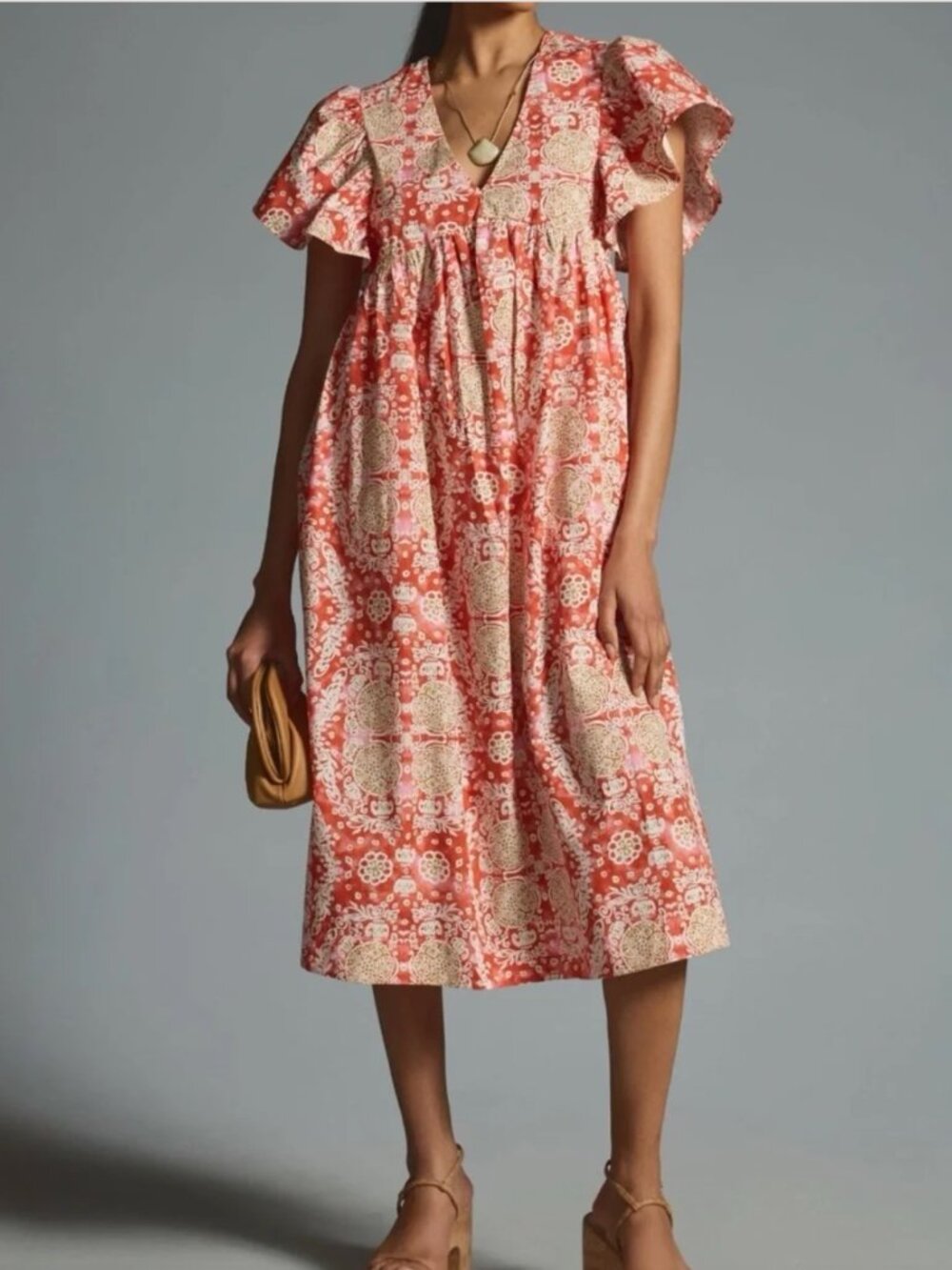 Maeve for Anthropologie Flutter-sleeve Dress, Sz L